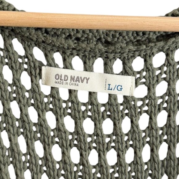 Old Navy Open Knit Vest Sweater Green Large Boho Fairy Grunge Festival Crochet - Picture 4 of 4